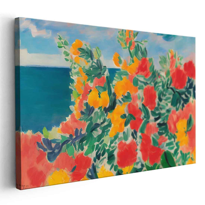 Ocean Blossom Dreams: Lush Florals by the Sea Canvas Art Print