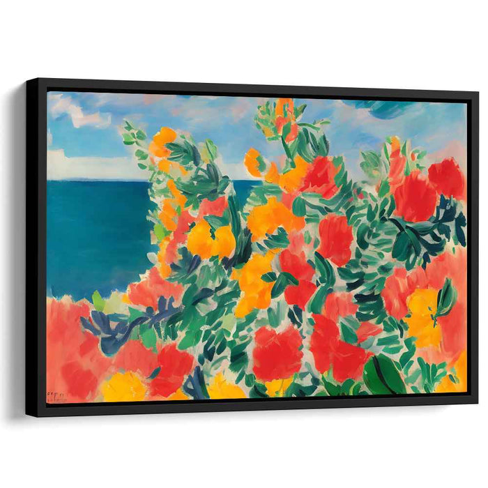 Ocean Blossom Dreams: Lush Florals by the Sea Canvas Art Print
