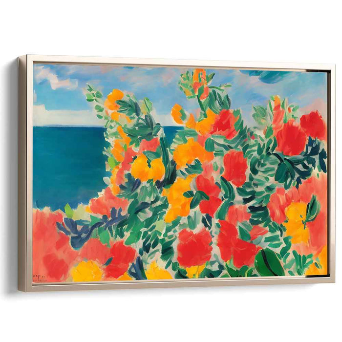 Ocean Blossom Dreams: Lush Florals by the Sea Canvas Art Print