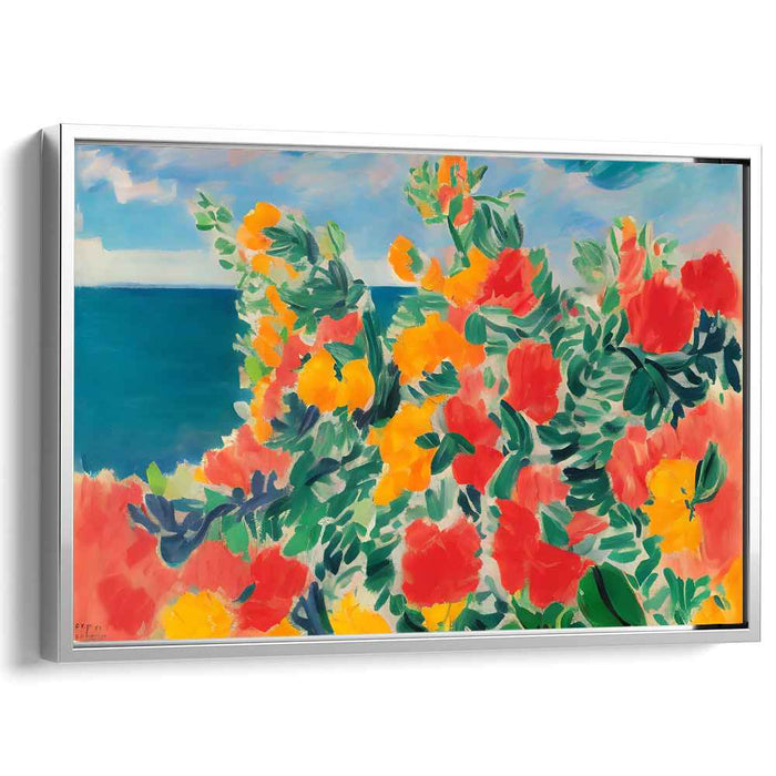 Ocean Blossom Dreams: Lush Florals by the Sea Canvas Art Print