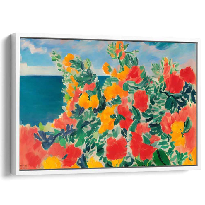 Ocean Blossom Dreams: Lush Florals by the Sea Canvas Art Print