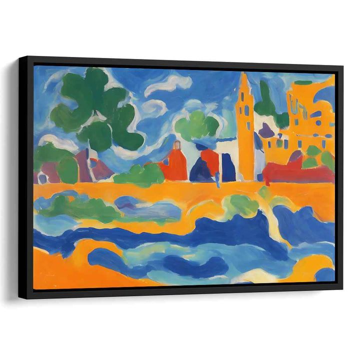 Vivid Village Impressions: Abstract Expressionist Colorful Village Landscape Canvas Art Print