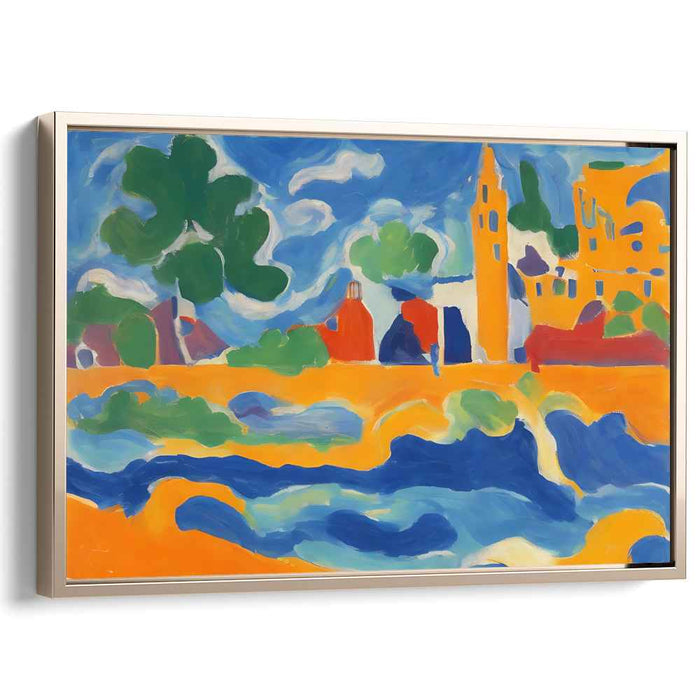 Vivid Village Impressions: Abstract Expressionist Colorful Village Landscape Canvas Art Print