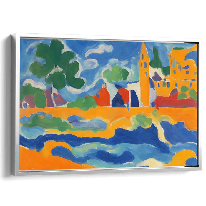 Vivid Village Impressions: Abstract Expressionist Colorful Village Landscape Canvas Art Print