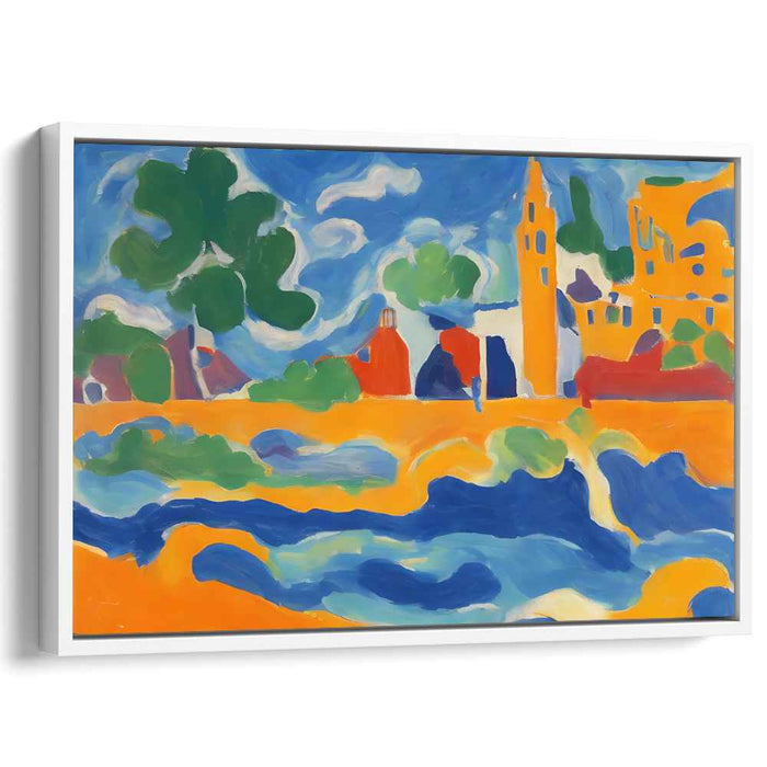 Vivid Village Impressions: Abstract Expressionist Colorful Village Landscape Canvas Art Print