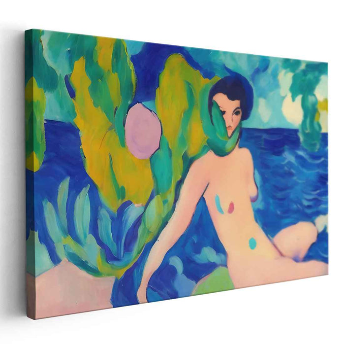 Serene Reverie: Fauvist Nude by the Sea Canvas Art Print