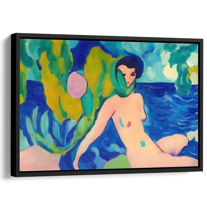 Serene Reverie: Fauvist Nude by the Sea Canvas Art Print