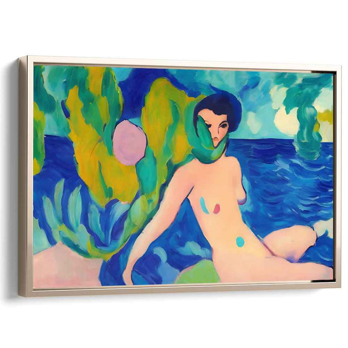 Serene Reverie: Fauvist Nude by the Sea Canvas Art Print