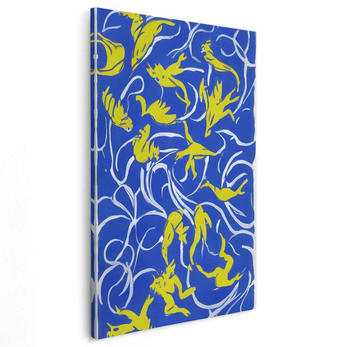 Vivid Aquatic Dance: Abstract Blue and Yellow Canvas Art Print