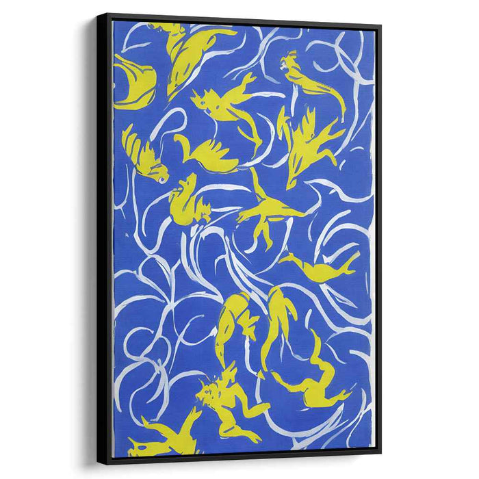 Vivid Aquatic Dance: Abstract Blue and Yellow Canvas Art Print