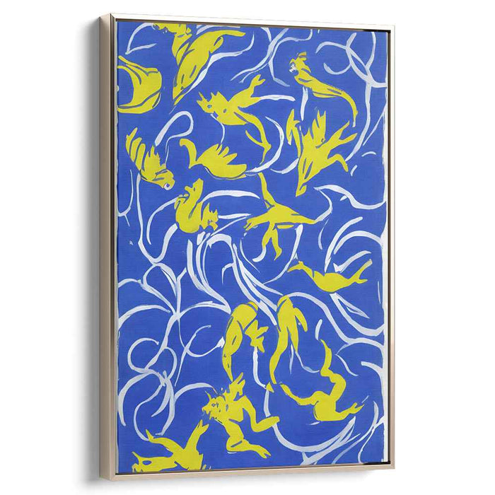 Vivid Aquatic Dance: Abstract Blue and Yellow Canvas Art Print