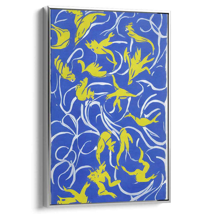 Vivid Aquatic Dance: Abstract Blue and Yellow Canvas Art Print