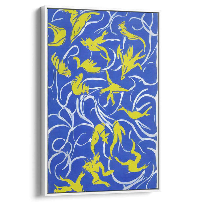 Vivid Aquatic Dance: Abstract Blue and Yellow Canvas Art Print