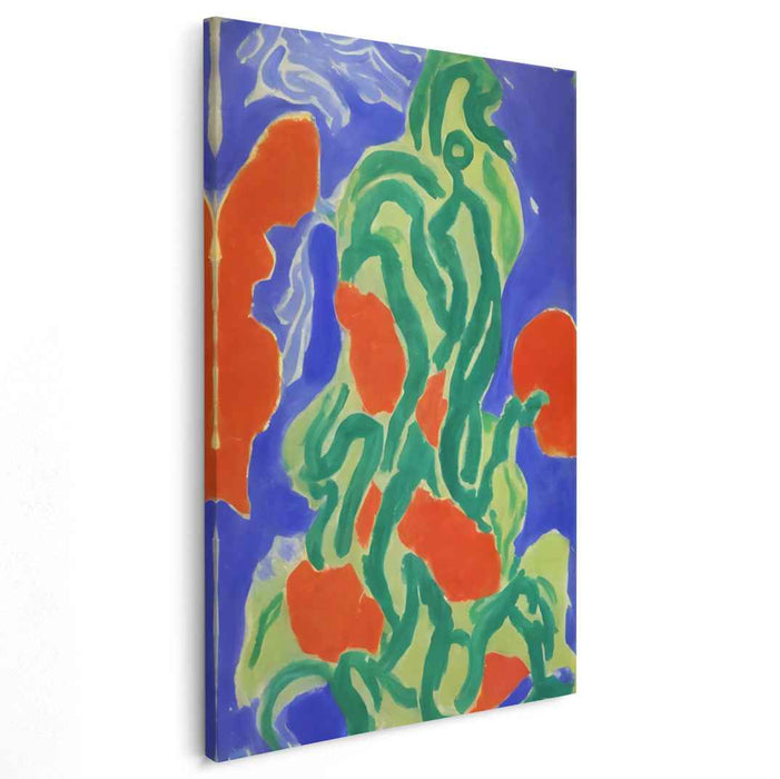 Flourishing Vibes: Abstract Expressionist Green and Red Canvas Art Print