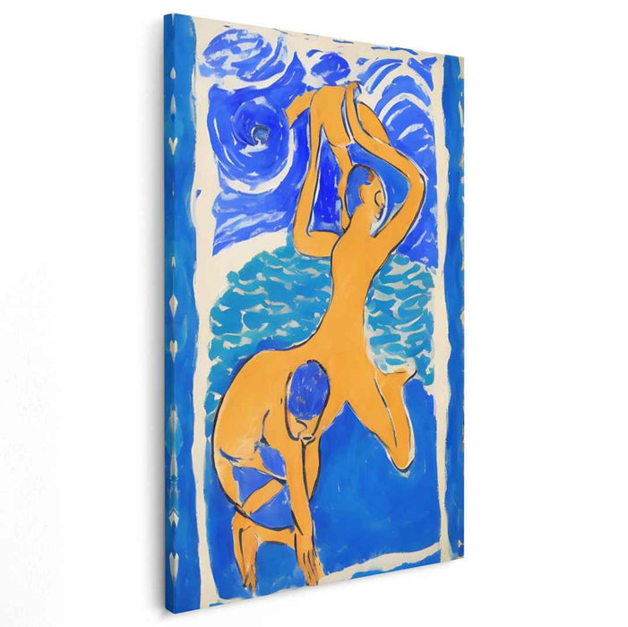 Fluid Grace: Dynamic Blue and Orange Human Figures Canvas Art Print