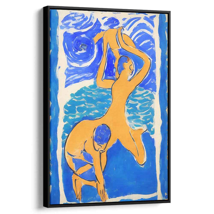 Fluid Grace: Dynamic Blue and Orange Human Figures Canvas Art Print
