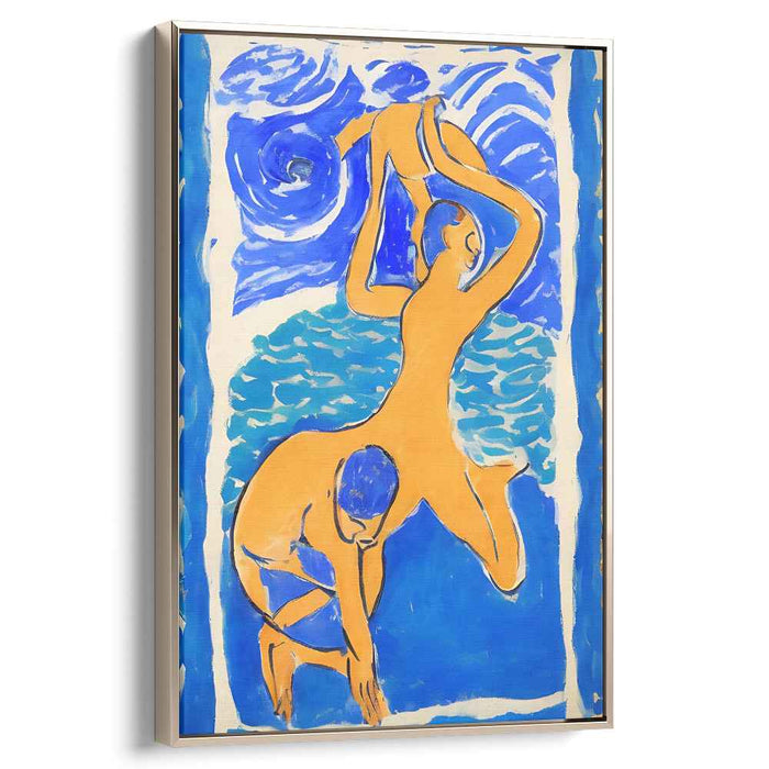 Fluid Grace: Dynamic Blue and Orange Human Figures Canvas Art Print