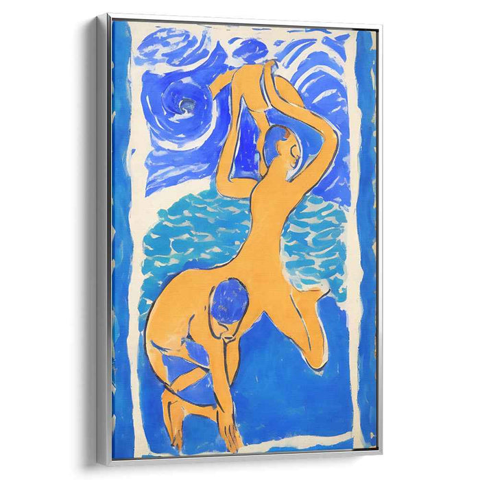 Fluid Grace: Dynamic Blue and Orange Human Figures Canvas Art Print