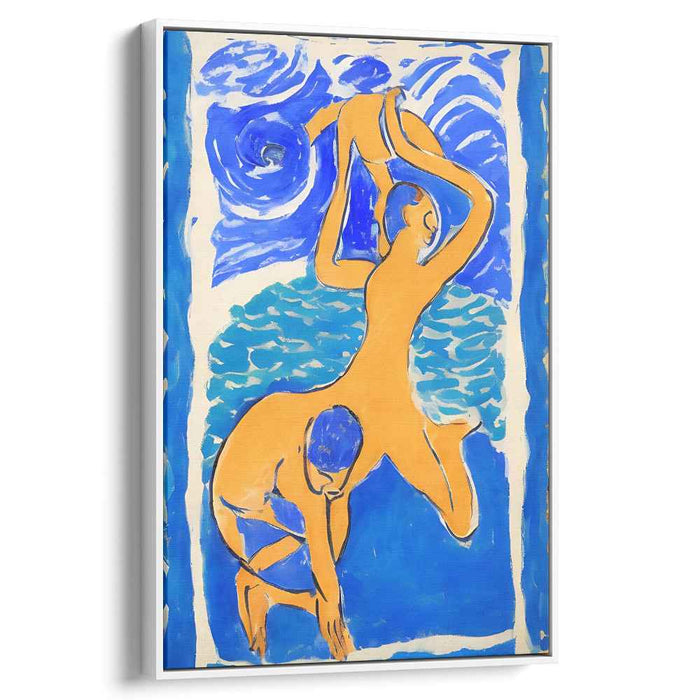 Fluid Grace: Dynamic Blue and Orange Human Figures Canvas Art Print