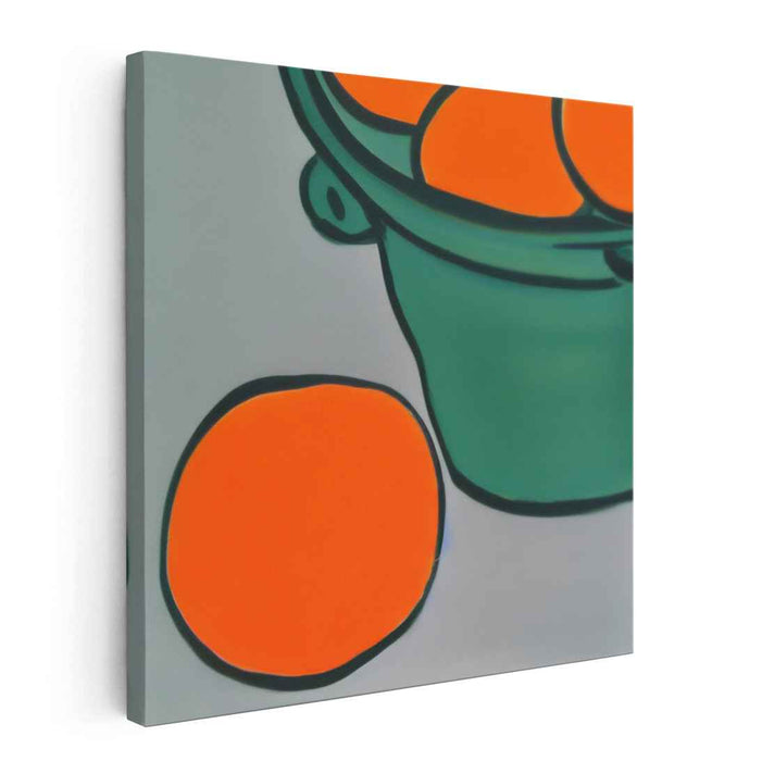 Citrus Veil: Abstract Green Bucket with Oranges Canvas Art Print