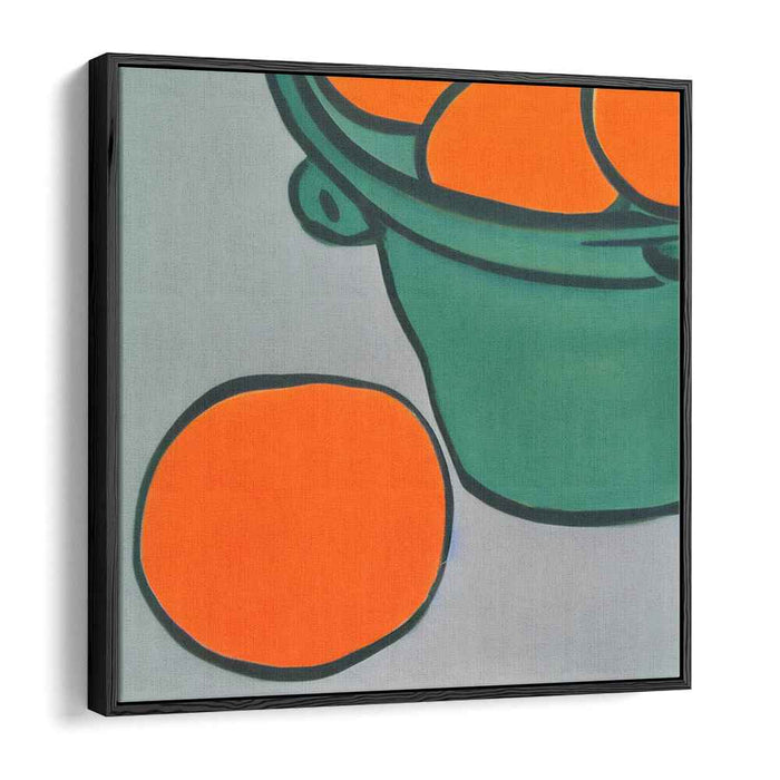 Citrus Veil: Abstract Green Bucket with Oranges Canvas Art Print