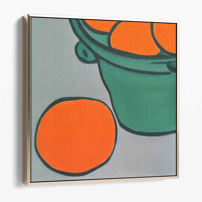 Citrus Veil: Abstract Green Bucket with Oranges Canvas Art Print