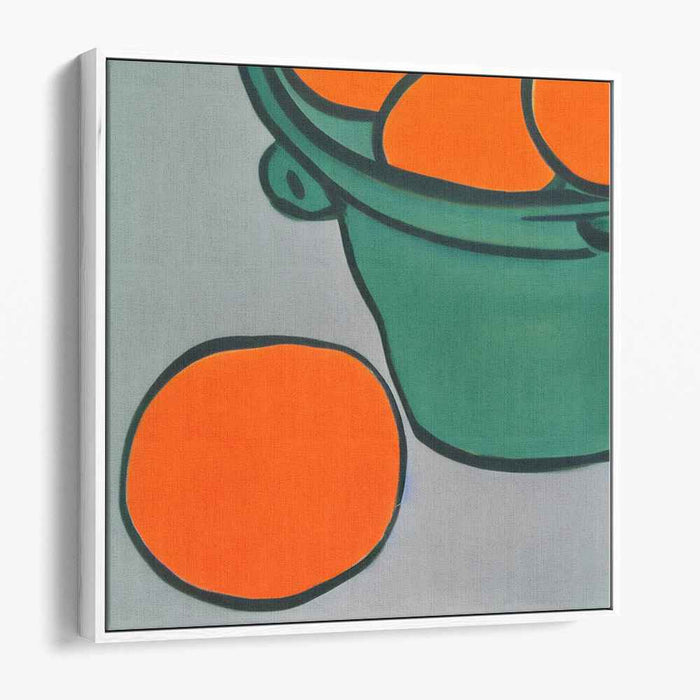 Citrus Veil: Abstract Green Bucket with Oranges Canvas Art Print