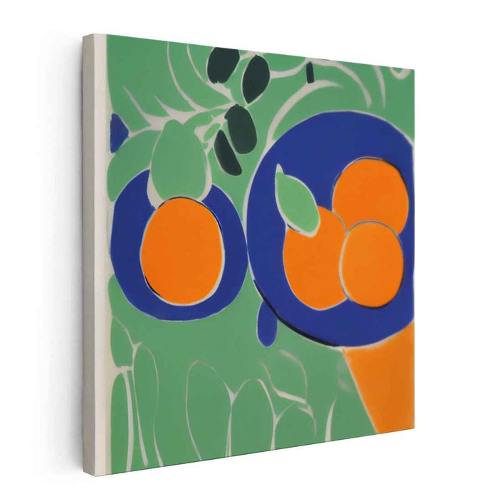 Citrus Harmony Parade: Modernist Orange and Green Still Life Canvas Art