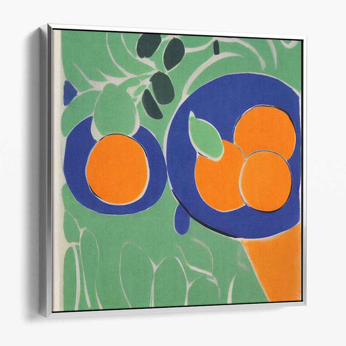 Citrus Harmony Parade: Modernist Orange and Green Still Life Canvas Art