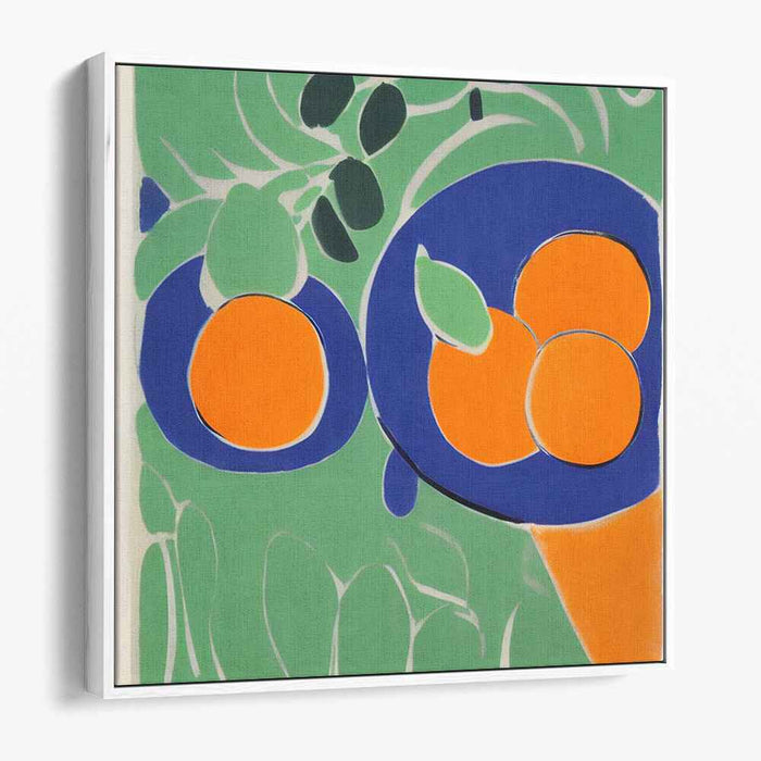 Citrus Harmony Parade: Modernist Orange and Green Still Life Canvas Art