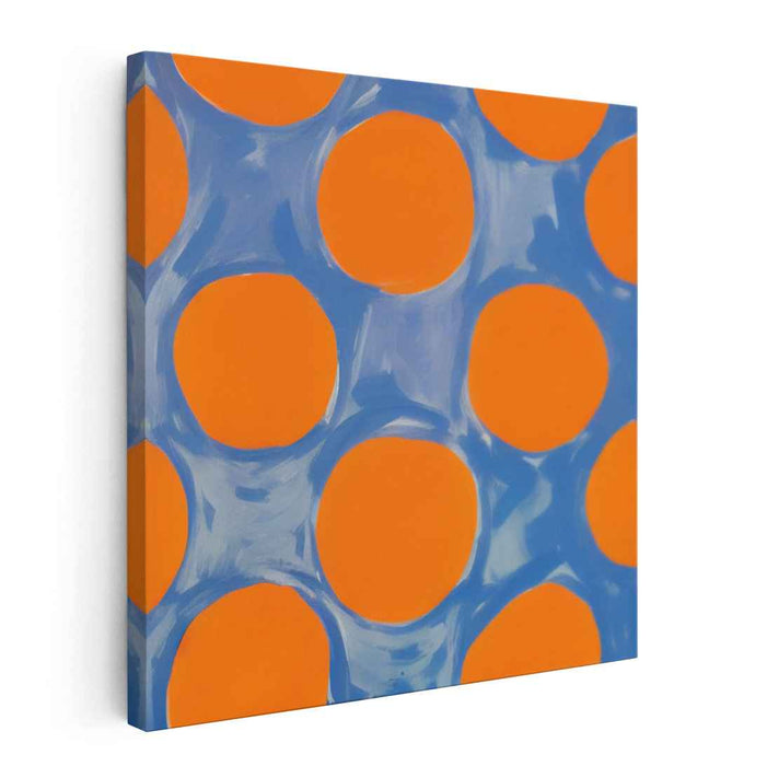 Rhapsody of Citrus Circles: Vibrant Blue Rings on Orange Canvas Art