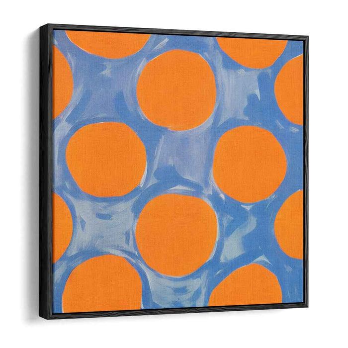 Rhapsody of Citrus Circles: Vibrant Blue Rings on Orange Canvas Art