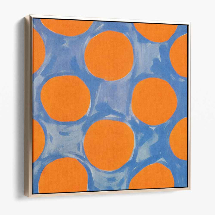 Rhapsody of Citrus Circles: Vibrant Blue Rings on Orange Canvas Art