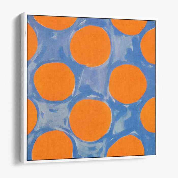 Rhapsody of Citrus Circles: Vibrant Blue Rings on Orange Canvas Art