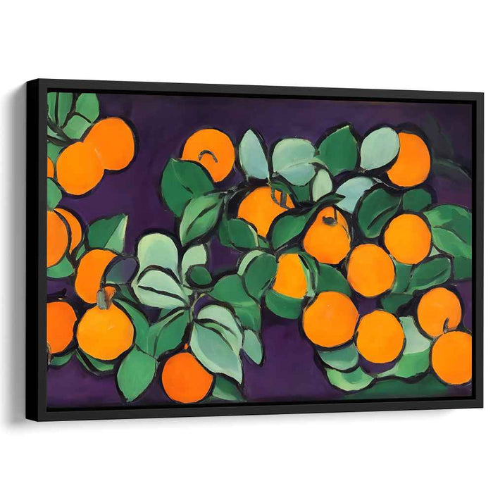 Citrus Elegance: Vibrant Orange and Purple Still Life Canvas Art
