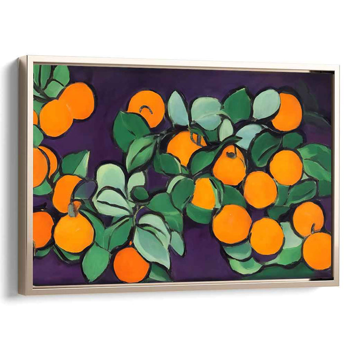 Citrus Elegance: Vibrant Orange and Purple Still Life Canvas Art