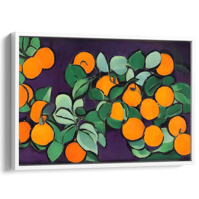 Citrus Elegance: Vibrant Orange and Purple Still Life Canvas Art