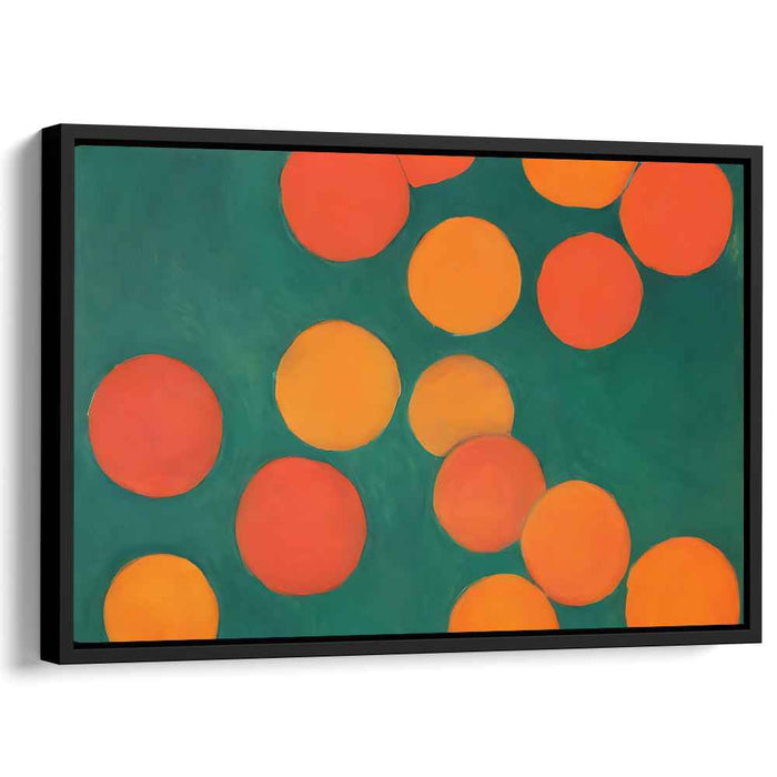 Tangential Unity: Abstract Expressionist Orange and Red Circles on Green Canvas Art Print