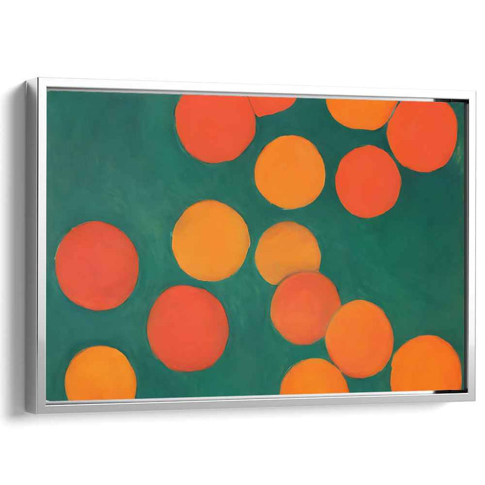 Tangential Unity: Abstract Expressionist Orange and Red Circles on Green Canvas Art Print