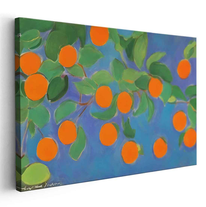 Citrus Skydance Symphony: Bright Oranges Against a Vibrant Blue Sky Canvas Art Print