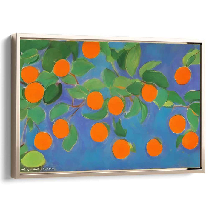 Citrus Skydance Symphony: Bright Oranges Against a Vibrant Blue Sky Canvas Art Print