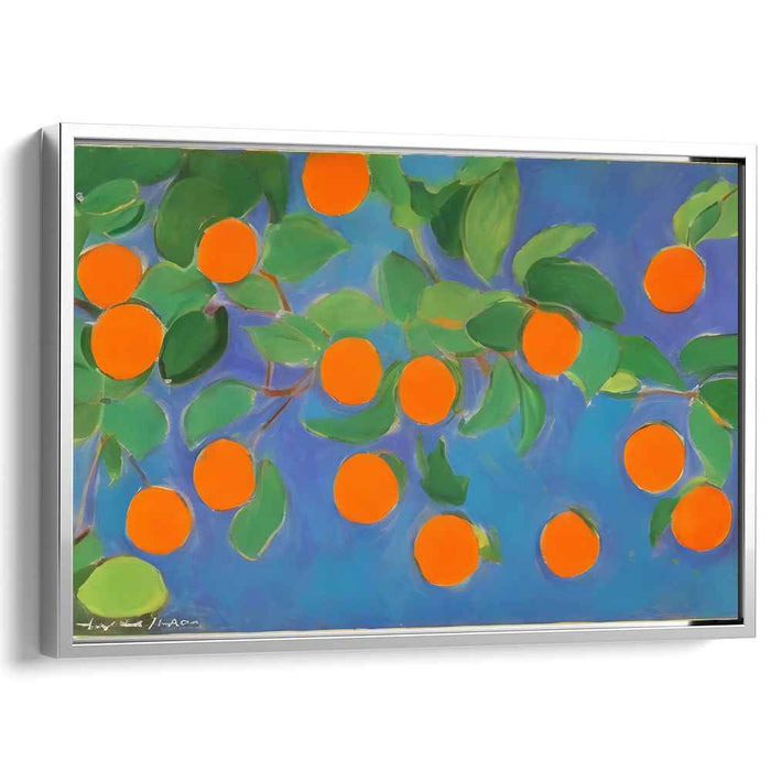 Citrus Skydance Symphony: Bright Oranges Against a Vibrant Blue Sky Canvas Art Print