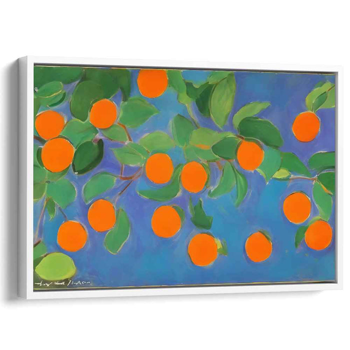 Citrus Skydance Symphony: Bright Oranges Against a Vibrant Blue Sky Canvas Art Print