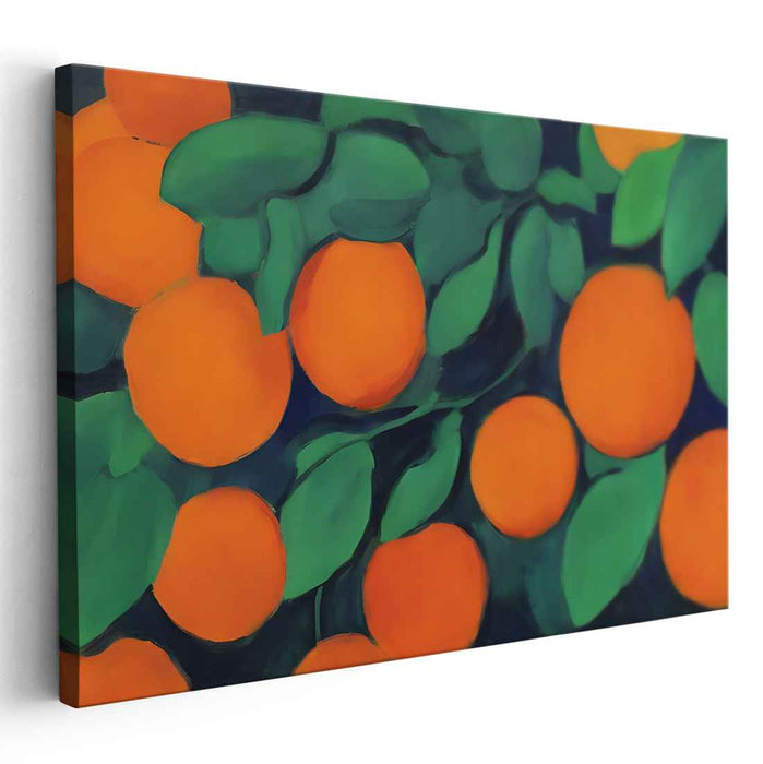 Cubist Citrus Fusion: Modernist Orange and Green Canvas Art Print