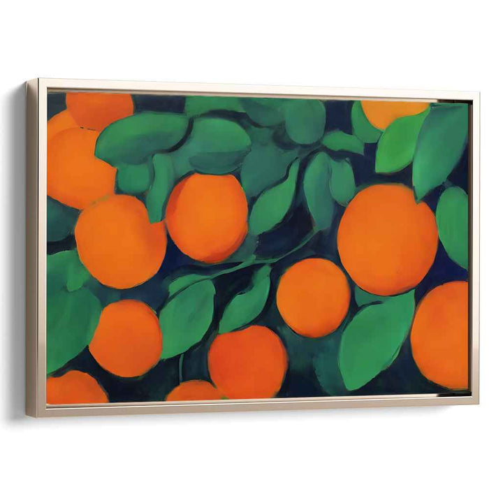 Cubist Citrus Fusion: Modernist Orange and Green Canvas Art Print