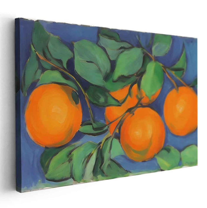 Citrus Serenade Symphony: Vibrant Orange and Lush Green Still Life Canvas Art