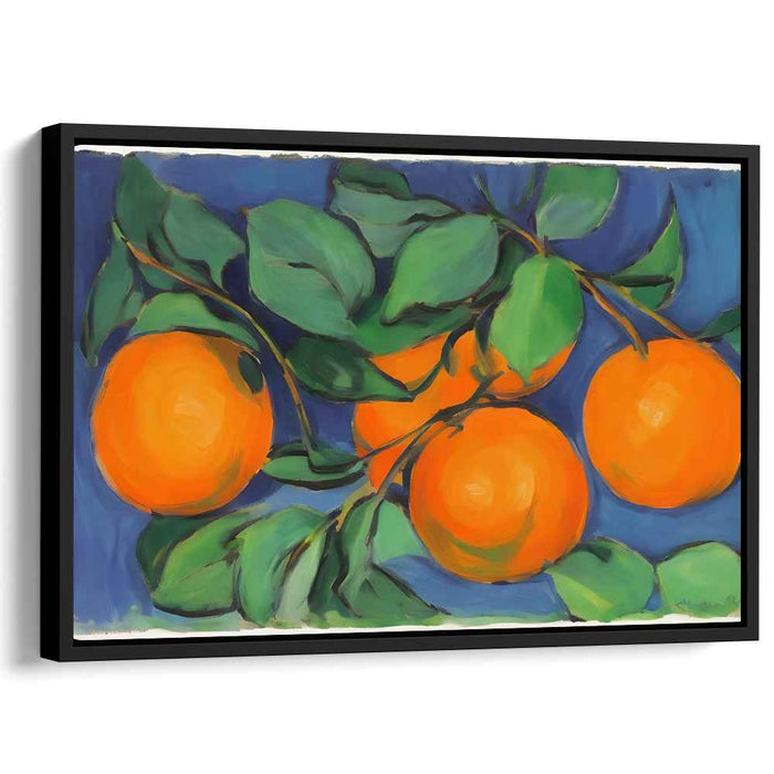 Citrus Serenade Symphony: Vibrant Orange and Lush Green Still Life Canvas Art