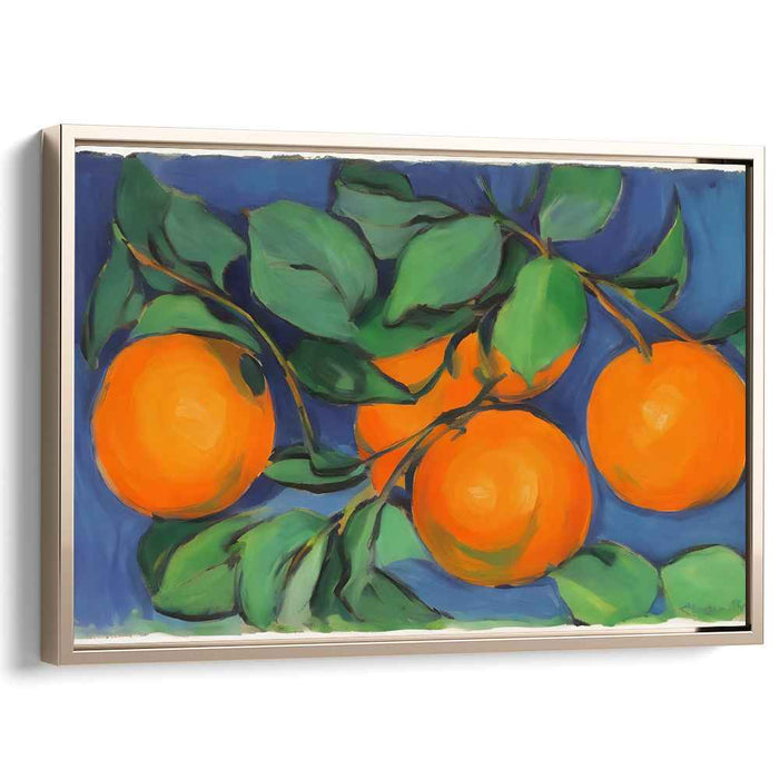 Citrus Serenade Symphony: Vibrant Orange and Lush Green Still Life Canvas Art