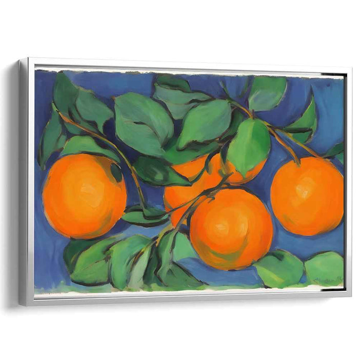 Citrus Serenade Symphony: Vibrant Orange and Lush Green Still Life Canvas Art