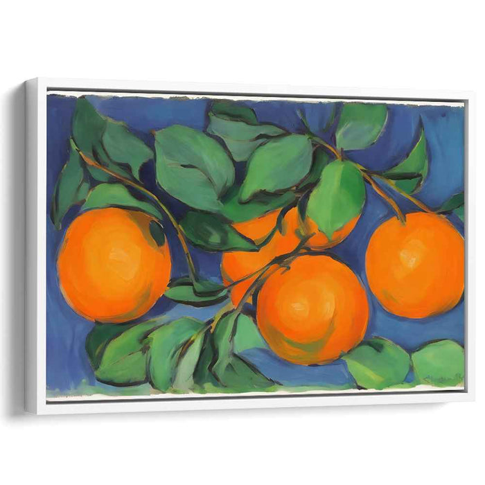 Citrus Serenade Symphony: Vibrant Orange and Lush Green Still Life Canvas Art